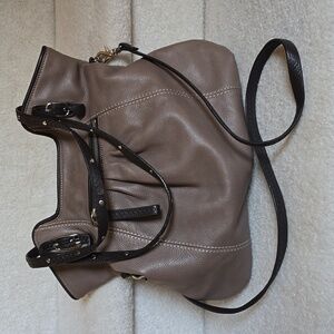 Elegant Brown/Taupe Leather Tote Bag